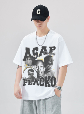 Asap Rocky洛基嘻哈说唱纯棉Hiphop宽松圆领潮流短袖t恤数码印花