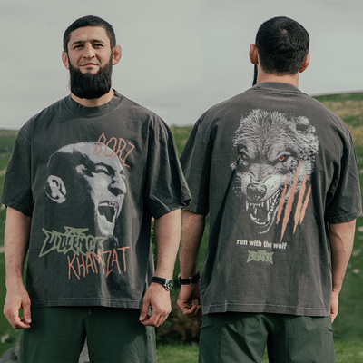 UFC狼王奇马耶夫同款美式复古重磅纯棉T恤街头圆领休闲爆款短袖潮