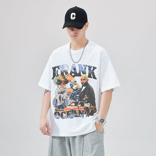 Frank Ocean法海弗兰克奥申美式西海岸重磅纯棉嘻哈宽松潮短袖t恤