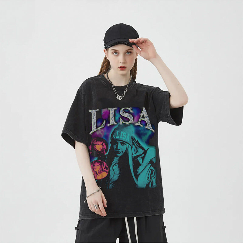 Black Pink LISA 韩国人气女团成员美式纯棉宽松半袖t恤潮流印花