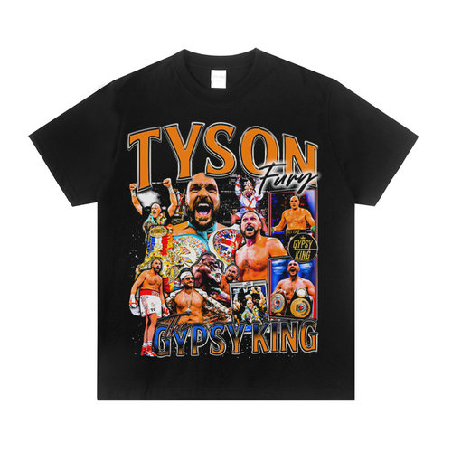 WWE Tyson Fury泰森弗瑞美式数码直喷半袖拳击潮纯棉宽松短袖t恤