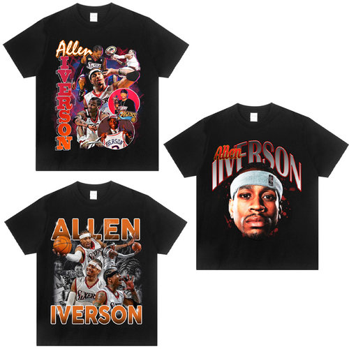Allen Iverson艾弗森篮球圆领半袖数码直喷纯棉宽松运动潮短袖t恤