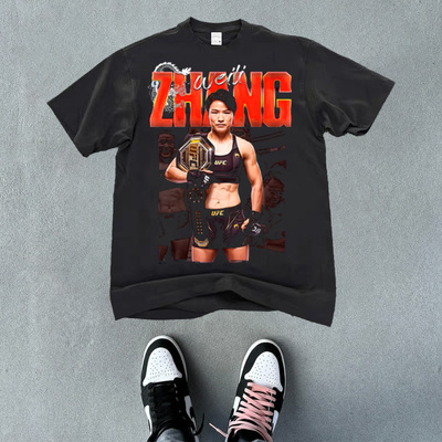 张伟丽 中国力量UFC女子格斗拳击街头复古VTG纯棉美式长短袖T恤