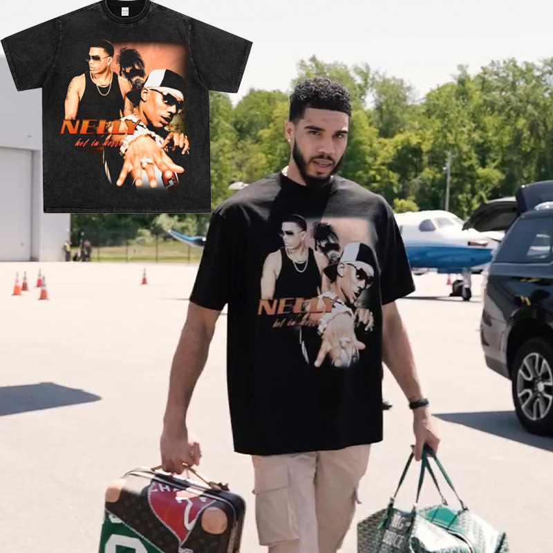 Nelly 尼力塔图姆同款嘻哈说唱印花重磅纯棉街头潮流宽松短袖t恤