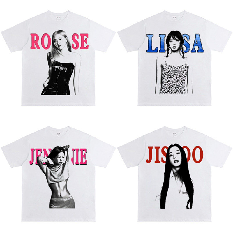 BlackPink韩国女团美式重磅纯棉短袖ROSE LISA JENNIE男女新款T恤