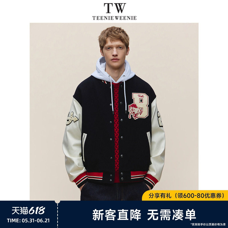 TeenieWeenie小熊男装2026春美式学院风舒适休闲棒球夹克棉服外套