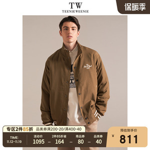 TeenieWeenie小熊男装2023冬季新款复古条绒半高领短款夹棉夹克