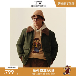 通勤复古仿羊羔毛翻领夹克 日常美式 Teenie Weenie小熊男装