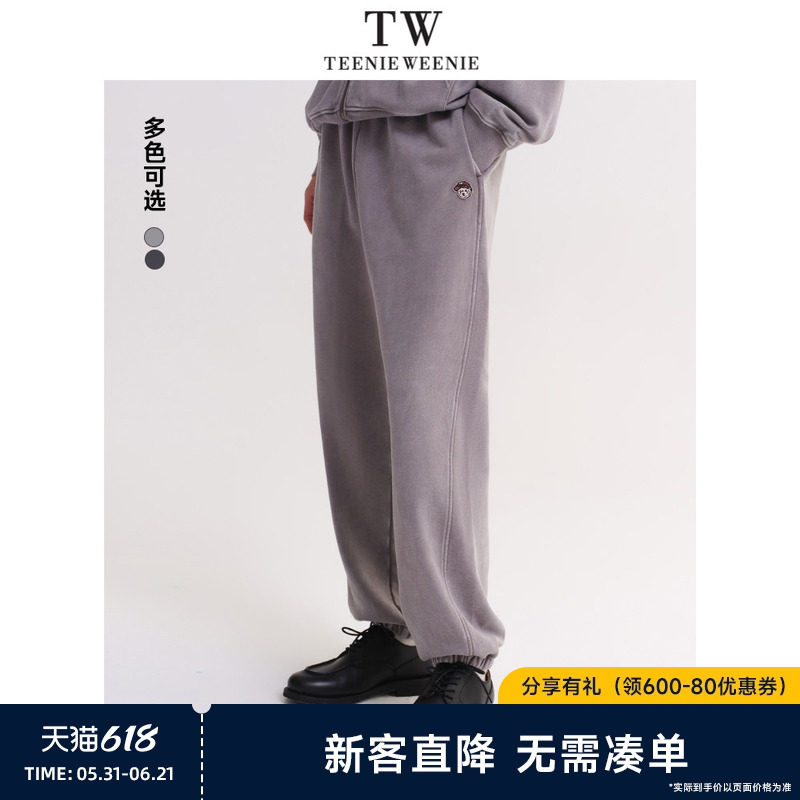 TeenieWeenie小熊男装卫裤2025年春季新款做旧水洗运动束脚休闲裤