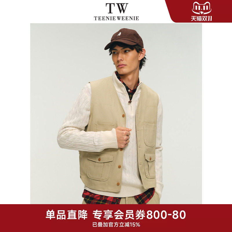 TeenieWeenie小熊男装2026年春简约商务通勤棉质斜纹工装马甲背心
