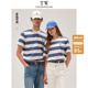 学院圆领简约短袖 新款 撞色条纹T恤2025夏季 TeenieWeenie小熊男装