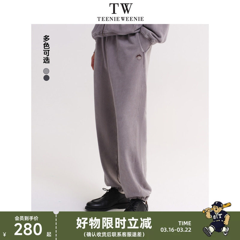 TeenieWeenie小熊男装卫裤2025年春季新款做旧水洗运动束脚休闲裤