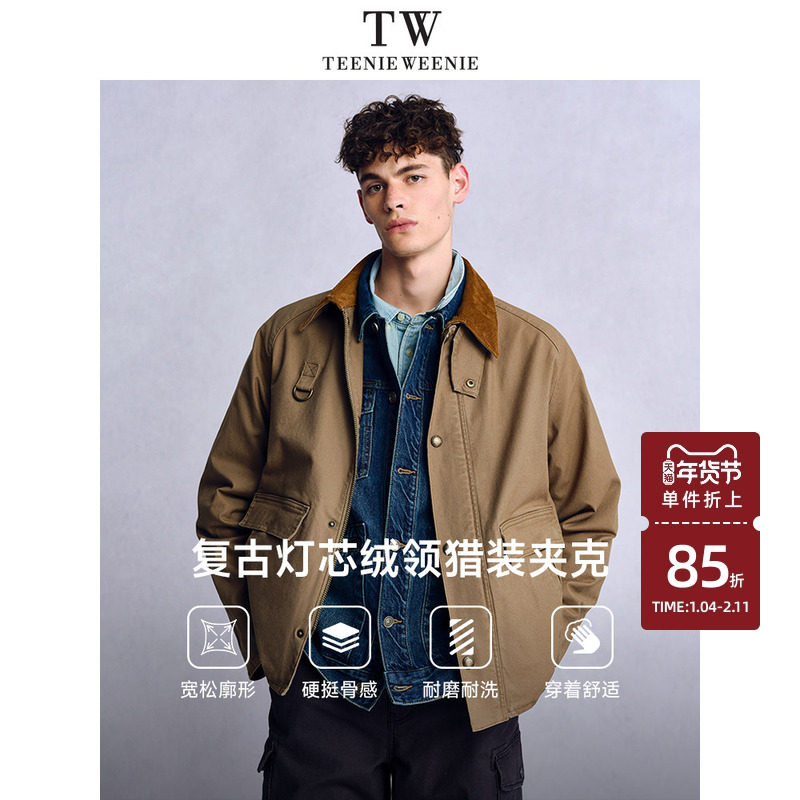 Teenie Weenie小熊男装美式复古灯芯绒格纹宽松牛仔夹克