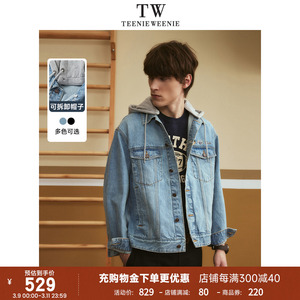 TeenieWeenie小熊男装牛仔外套2024春装新款连帽黑色休闲复古夹克