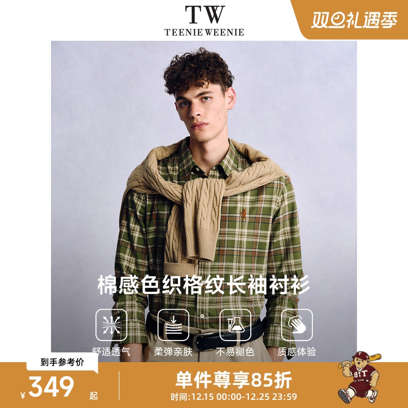Teenie Weenie小熊男装休闲舒适格子长袖上衣新款秋冬复古衬衫