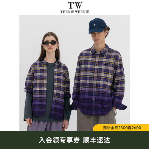 TeenieWeenie小熊男装日系文艺风渐变舒适柔软易打理格子长袖衬衫
