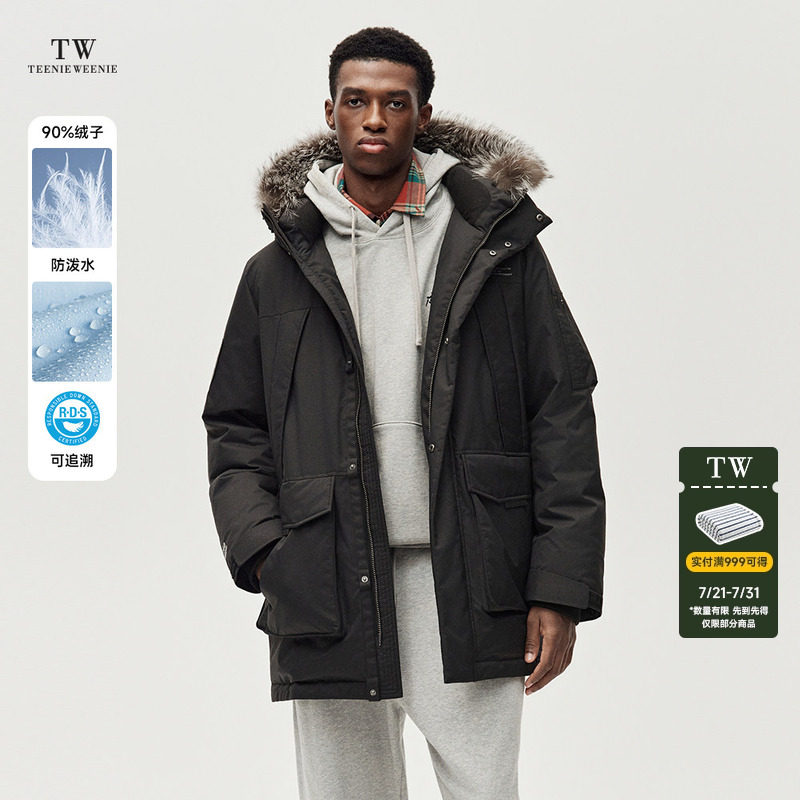 TeenieWeenie小熊男装2026冬季一手长户外三防休闲工装派克羽绒服