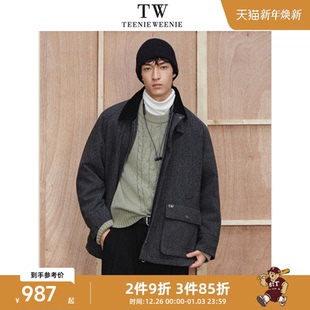 插肩宽松中性风毛呢外套 复古法式 Teenie Weenie小熊男装