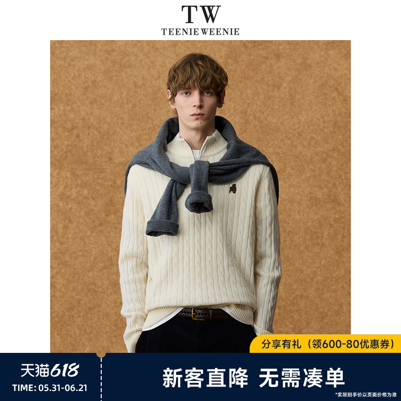 TeenieWeenie小熊男装复古保暖新款休闲长袖毛衣半拉链内搭上衣