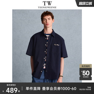 TeenieWeenie小熊男装 宽松棉斜纹休闲基础通勤短袖 2025夏季 衬衫
