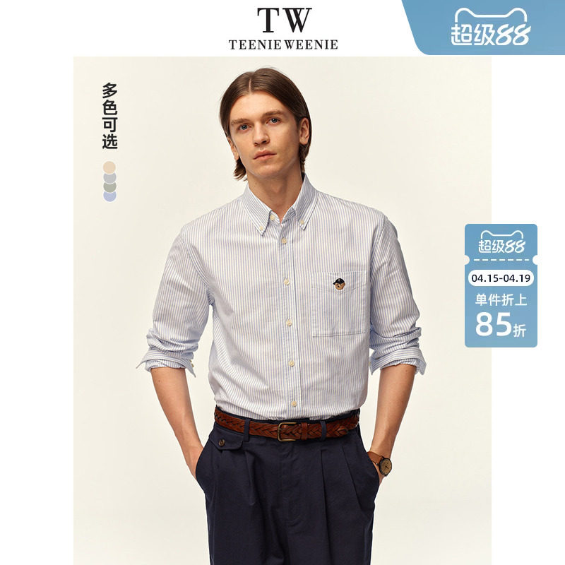 TeenieWeenie小熊男装衬衫男款新款长袖翻领休闲外套美式上衣情侣