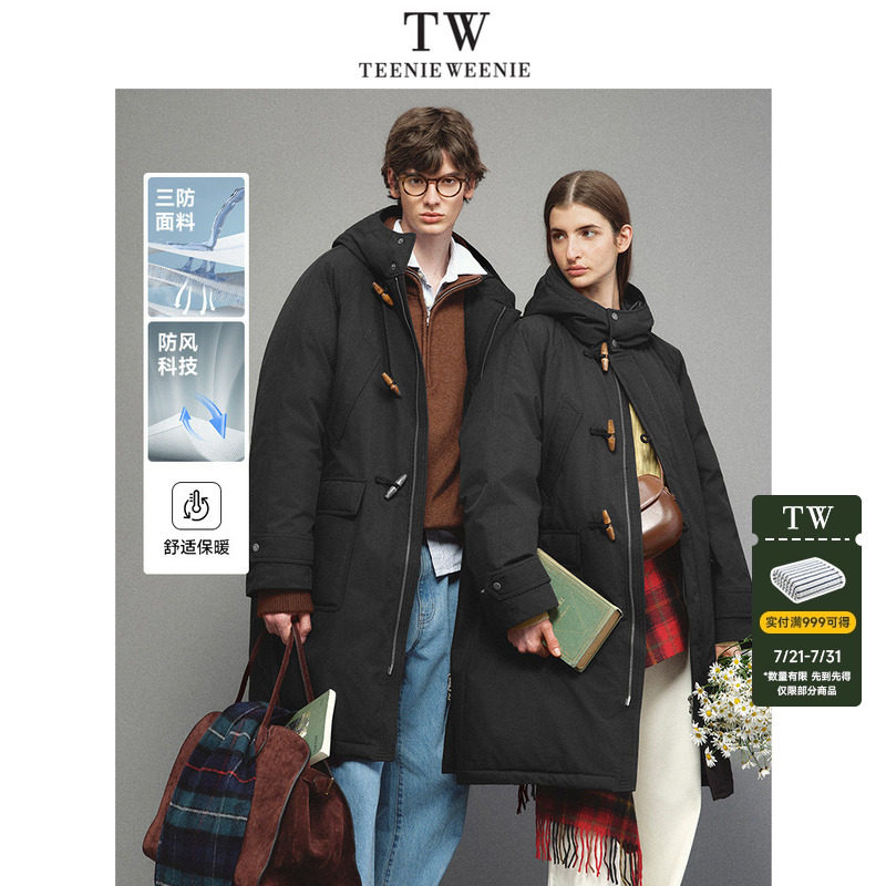 TeenieWeenie小熊男装外套三防鸭绒防风牛角扣长款羽绒服男款