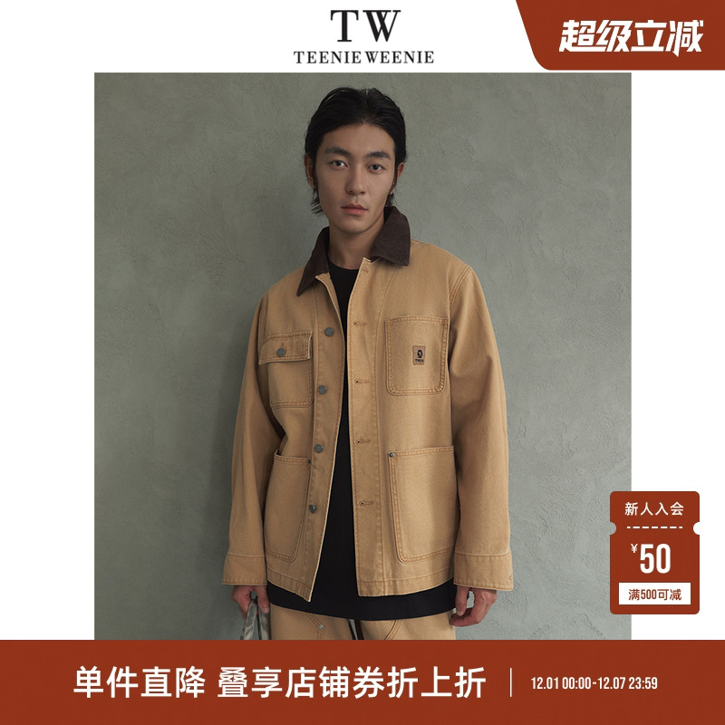 Teenie Weenie小熊男装美式复古工装水洗做旧帆布舒适牛仔夹克
