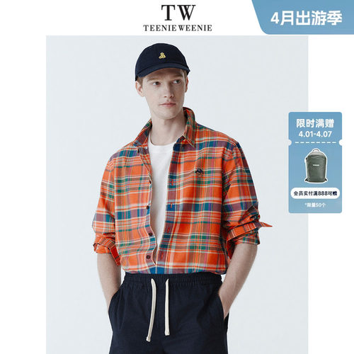 TeenieWeenie小熊男装2026年春美式复古格子休闲时尚刺绣长袖衬衫
