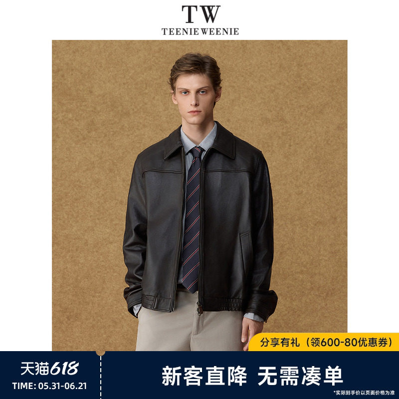 TeenieWeenie小熊男装雨伞熊压花复古美式羊皮革夹克外套