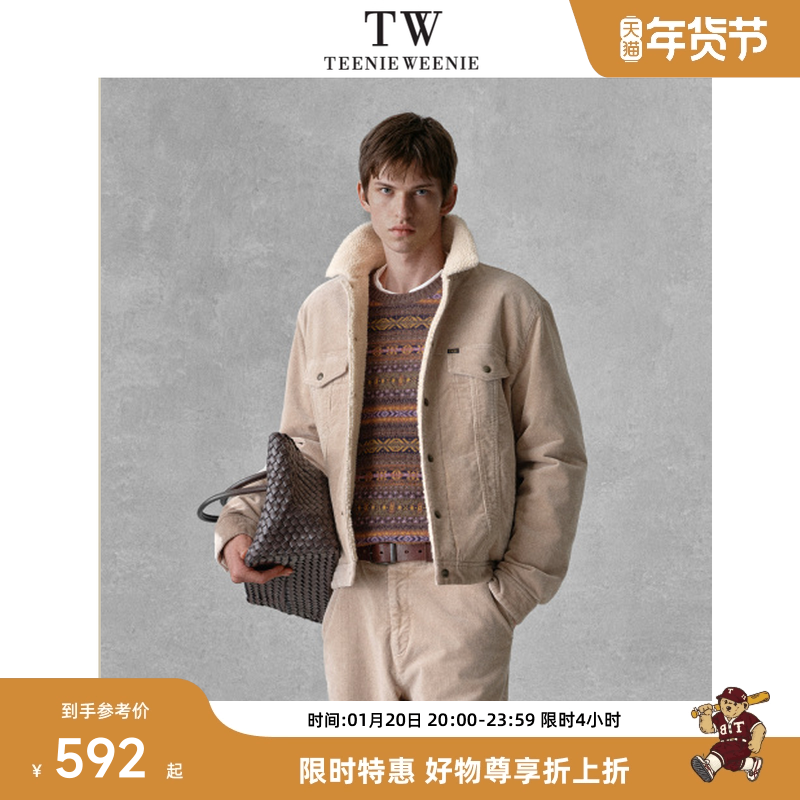Teenie Weenie小熊男装休闲翻领灯芯绒拼接仿羊羔毛夹克外套,男装,夹克,淘宝优惠券,粉丝福利购,淘宝优惠卷
