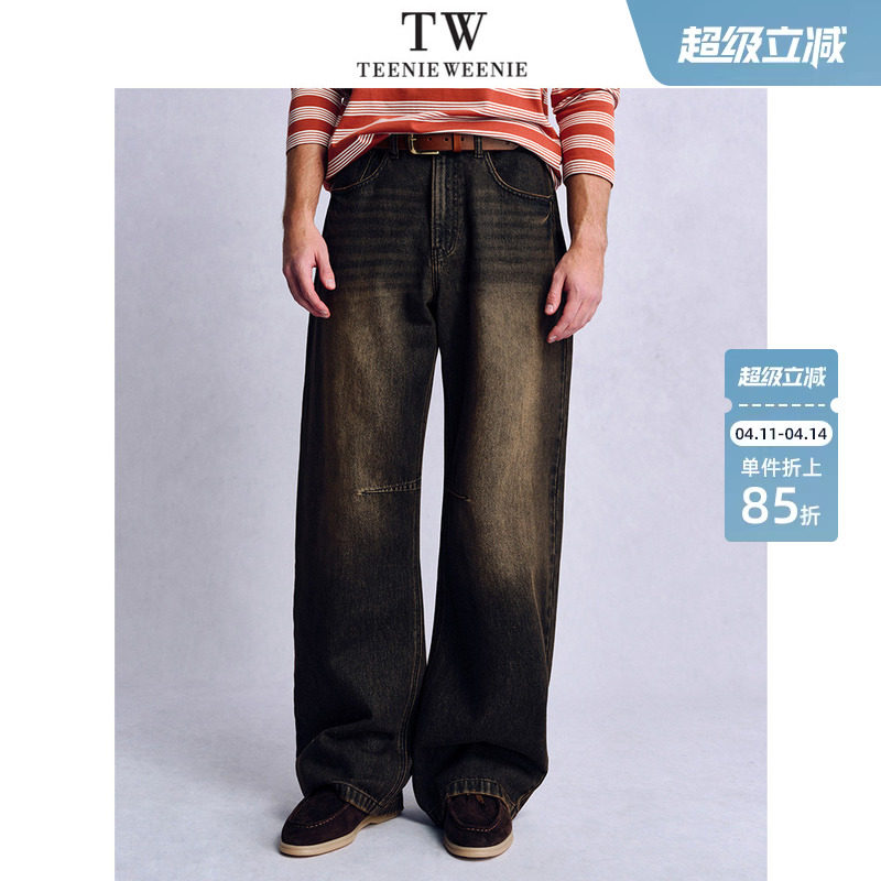 TeenieWeenie小熊男装复古美式水洗骨感廓形宽松弯刀牛仔裤子