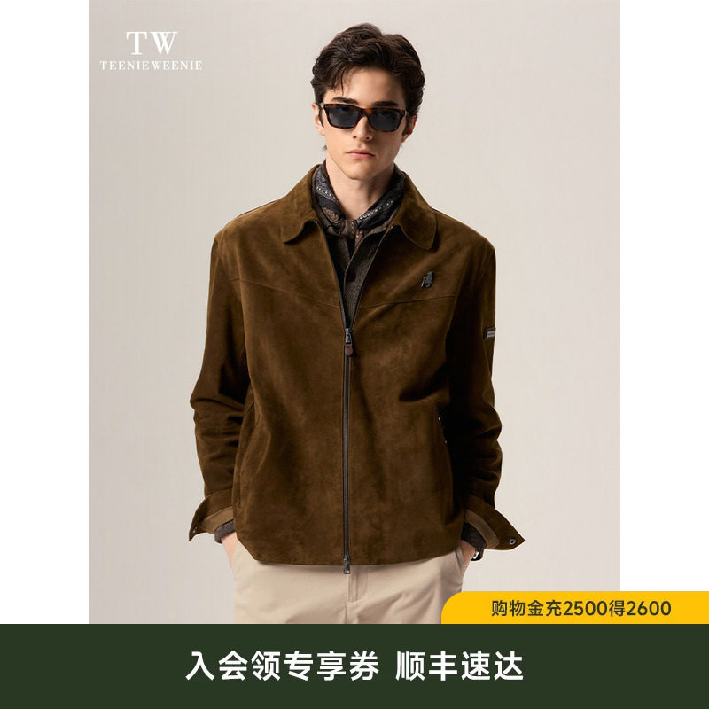 Teenie Weenie小熊男装2026休闲简约高级修身仿麂皮皮衣夹克外套