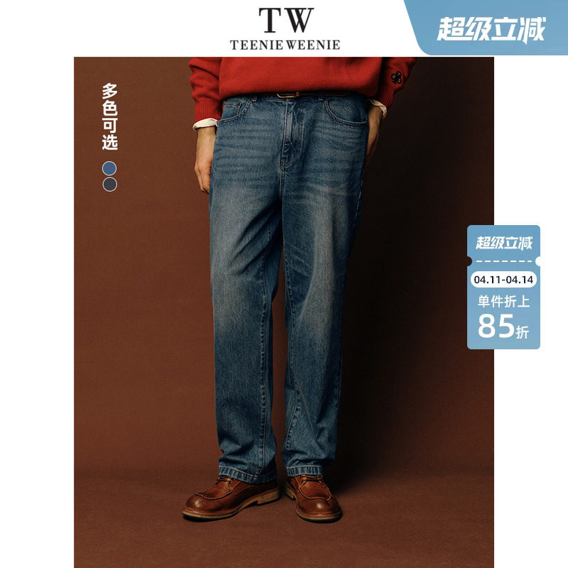 TeenieWeenie小熊男装简约牛仔裤2025春新款潮流复古休闲直筒长裤
