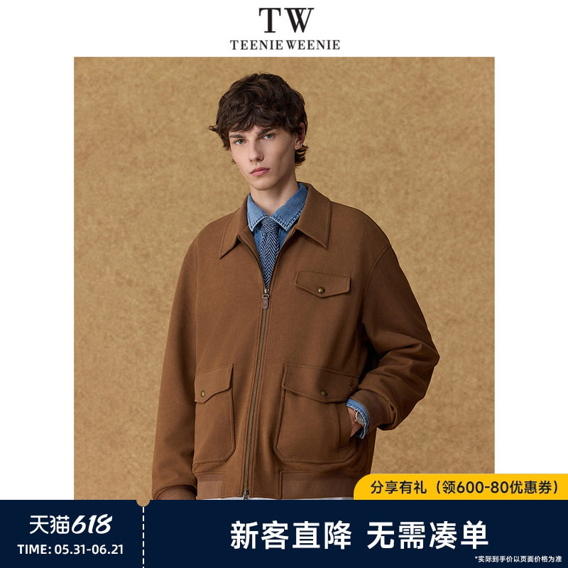 TeenieWeenie小熊男装宽松休闲美式翻领仿羊羔皮夹克男士外套