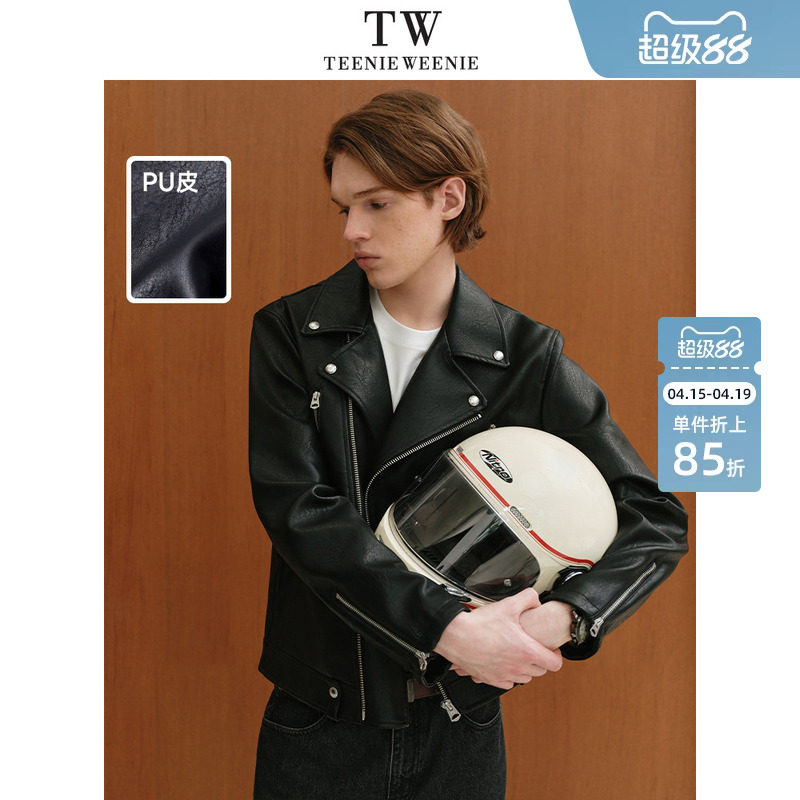 TeenieWeenie小熊男装外套2025春季新款潮酷美式时尚机车仿皮皮衣