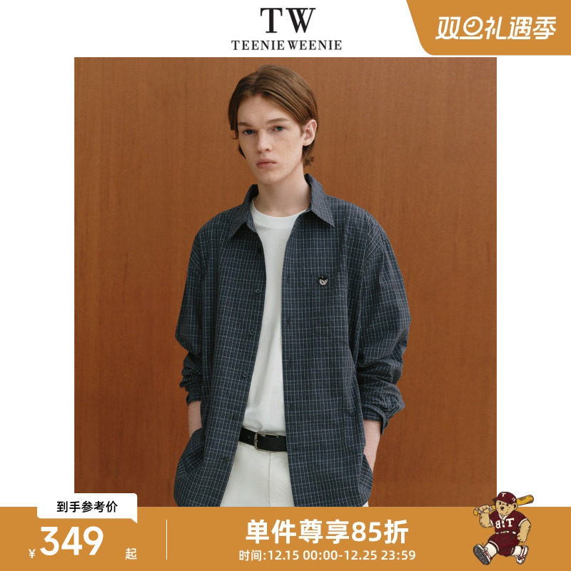 TeenieWeenie小熊男装格纹衬衫2025春季新款休闲学院