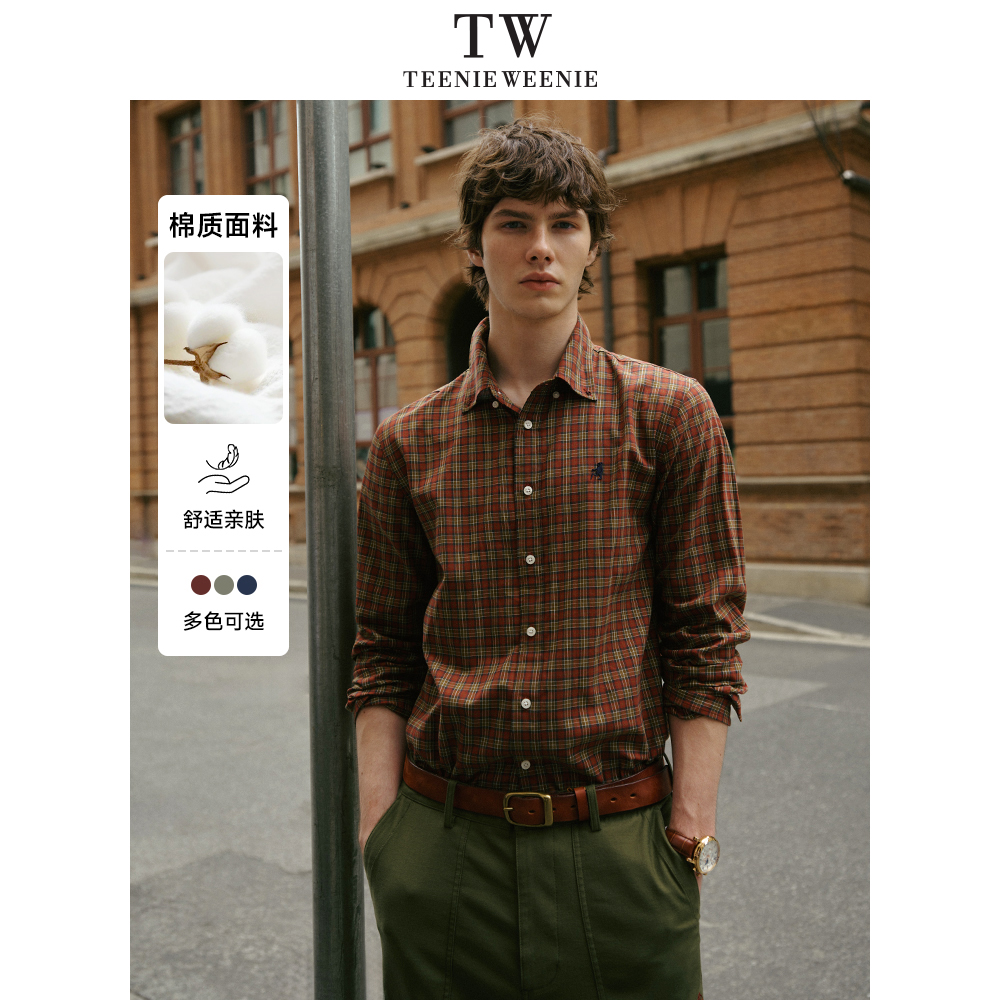TeenieWeenie小熊男装简约时尚休闲格纹衬衫秋季复古宽松