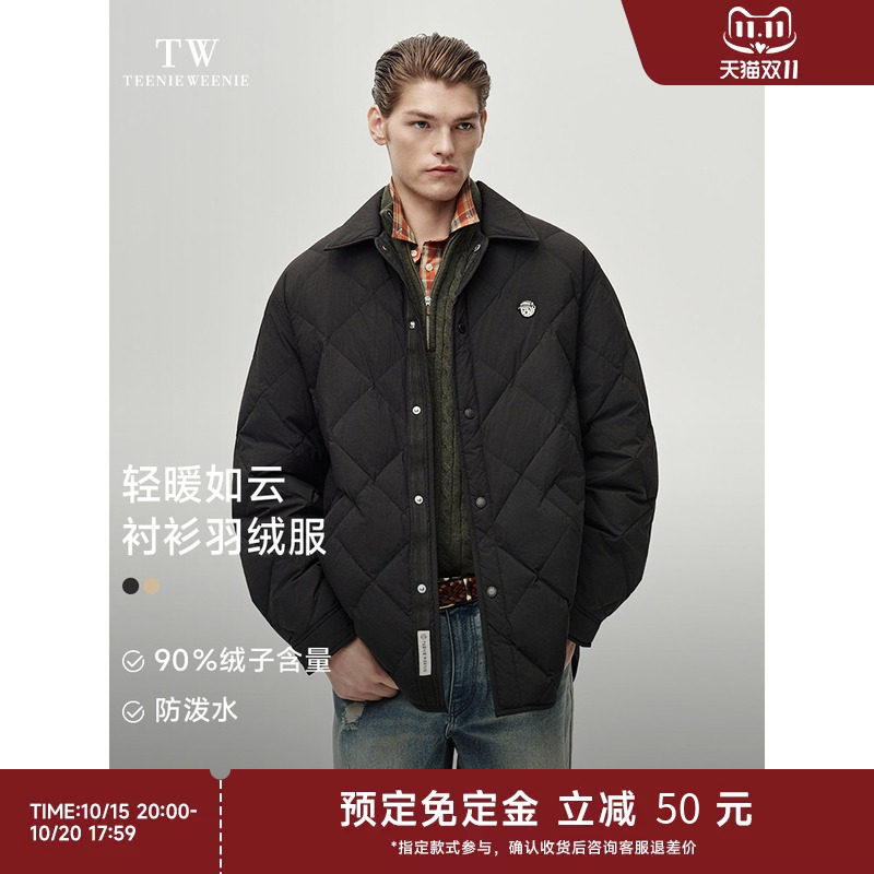 TeenieWeenie小熊男装2026年冬季复古菱形衔缝防泼水短款羽绒服