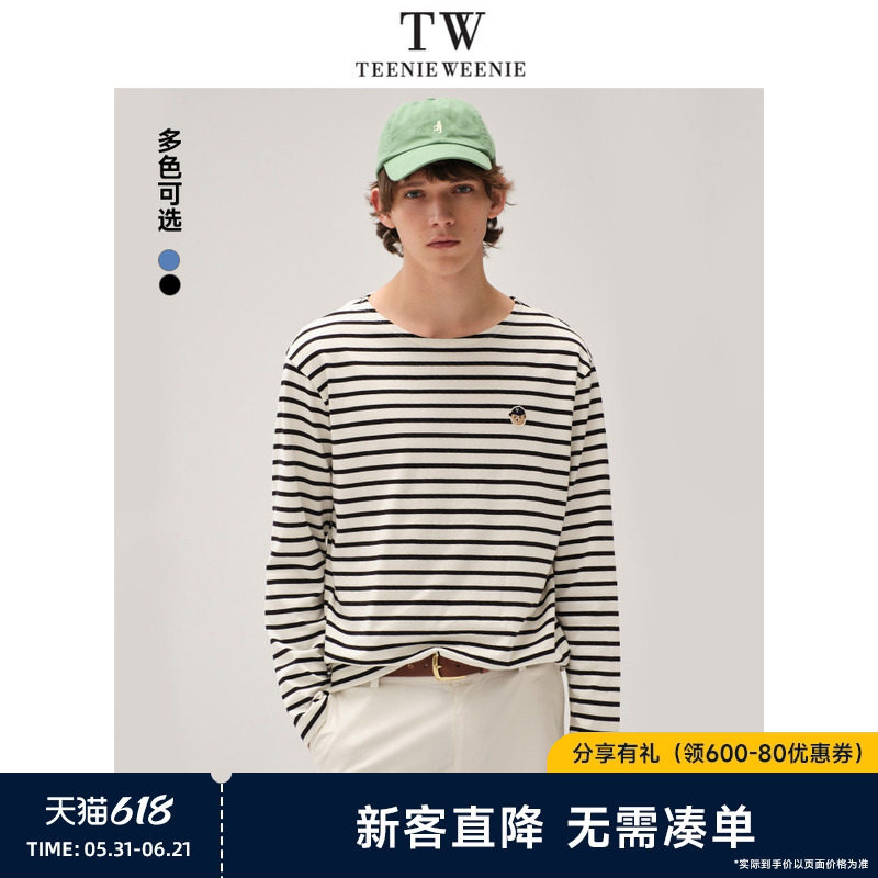 TeenieWeenie小熊男装夏季新款简约圆领海军风细条纹T恤