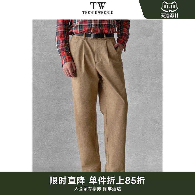 TeenieWeenie小熊男装简约舒适直筒休闲字母双褶皱设计长裤