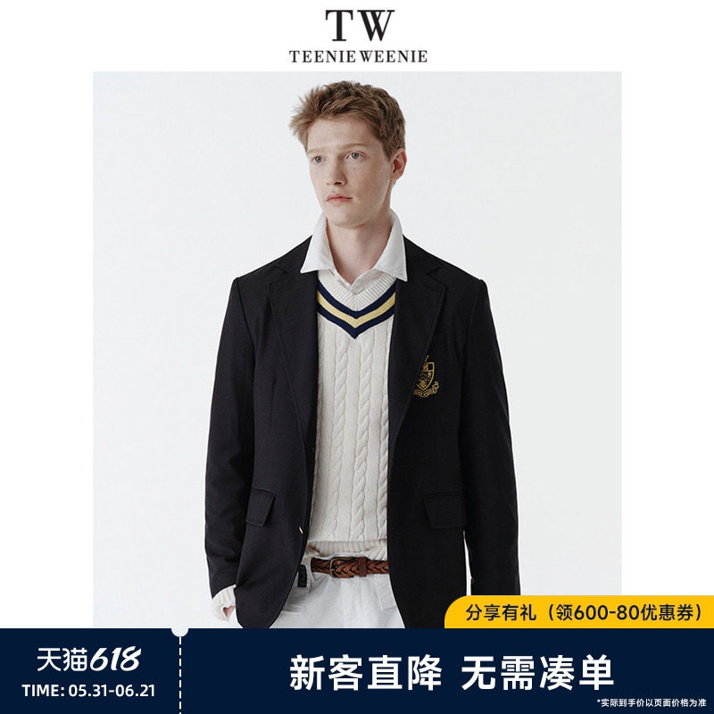 TeenieWeenie小熊男装2026春徽章刺绣简约学院通勤双扣西装外套