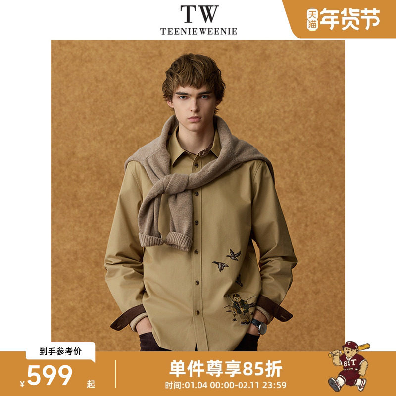 Teenie Weenie小熊男装宽松休闲通勤上衣灯芯绒拼接刺绣衬衫,男装,衬衫,淘宝优惠券,粉丝福利购,淘宝优惠卷