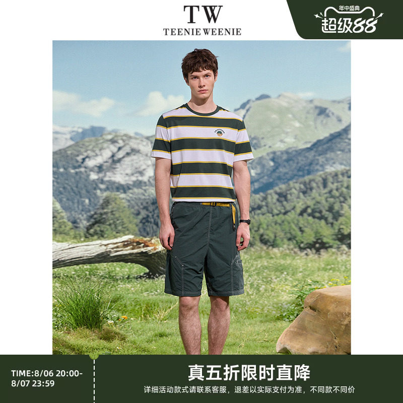 TeenieWeenie小熊男装夏季休闲日常条纹舒适柔软纯棉圆领上衣T恤