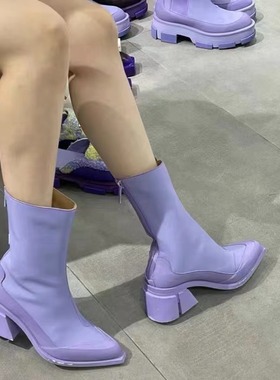 BOTH 安格集合店 秋冬款紫色厚底高筒切尔西靴 断码清仓