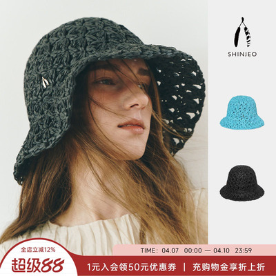 7折 SHINJEO 安格集合店 24夏季多色纸草手钩编制镂空大檐渔夫帽
