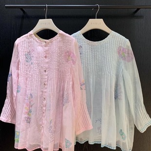 25SS春夏印度手工手织正反两穿印花压褶圆领衬衫 EKA 安格集合店