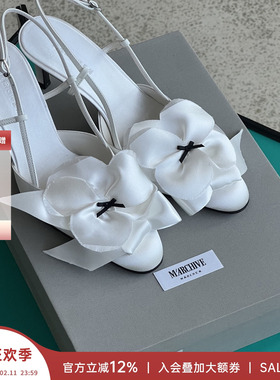 现货 MARCHEN 安格集合店 象牙白订婚结婚花嫁真丝缎面高跟鞋秋冬