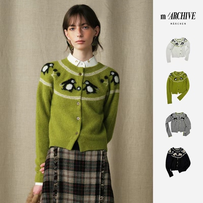 MARCHEN秋冬可爱动物图案开衫女