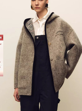 MARCHEN 安格集合店 25冬季假日系列双面羊毛阅读周连帽大衣外套