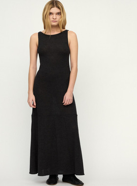 RUOHAN 安格集合店 25AW秋冬深灰色精纺羊绒针织无袖拼接连衣裙